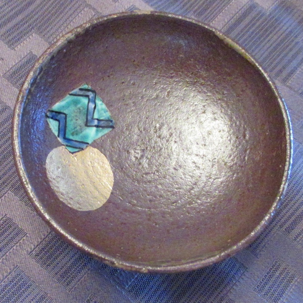 Vintage Japanese brown ceramic pedestal bowl